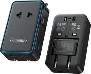 Universal Travel Adapter, 2026 Ultra-Slim 25W PD Fast Charger, 4-Port (1 AC/1 USB-A/2 USB-C) International Power Adapter, Worldwide Plug Adapter for EU/UK/AU/Asia, Travel Essentials for 200+ Countries